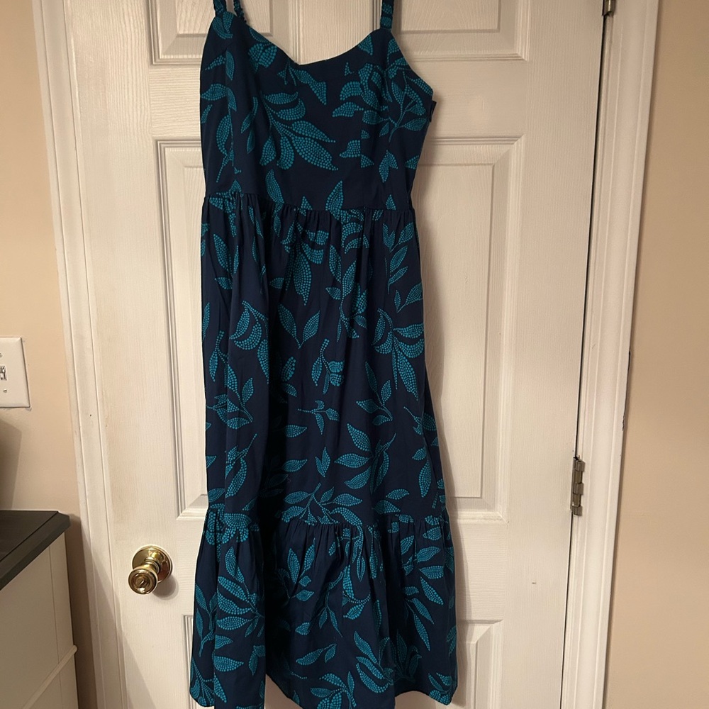 J. Crew Teal and Navy Patterned Dress